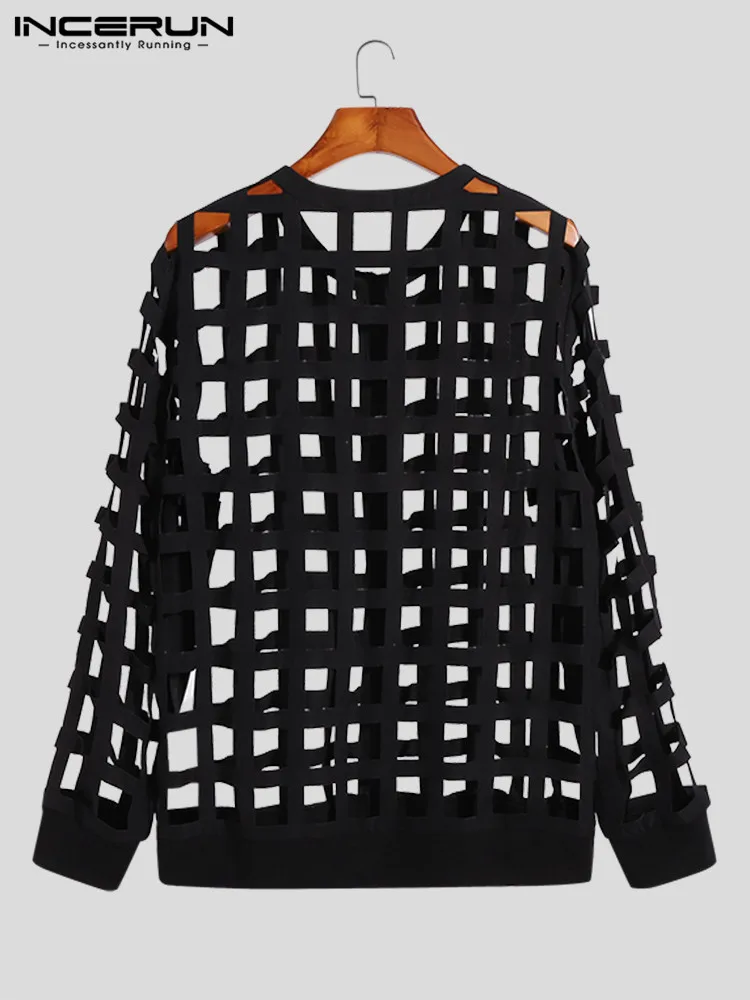 Sexy Leisure Style New Men Tops INCERUN Casual Party Wear Shirts Stylish Male Hollow Out Mesh Long Sleeve Cardigan Blouse S-5XL