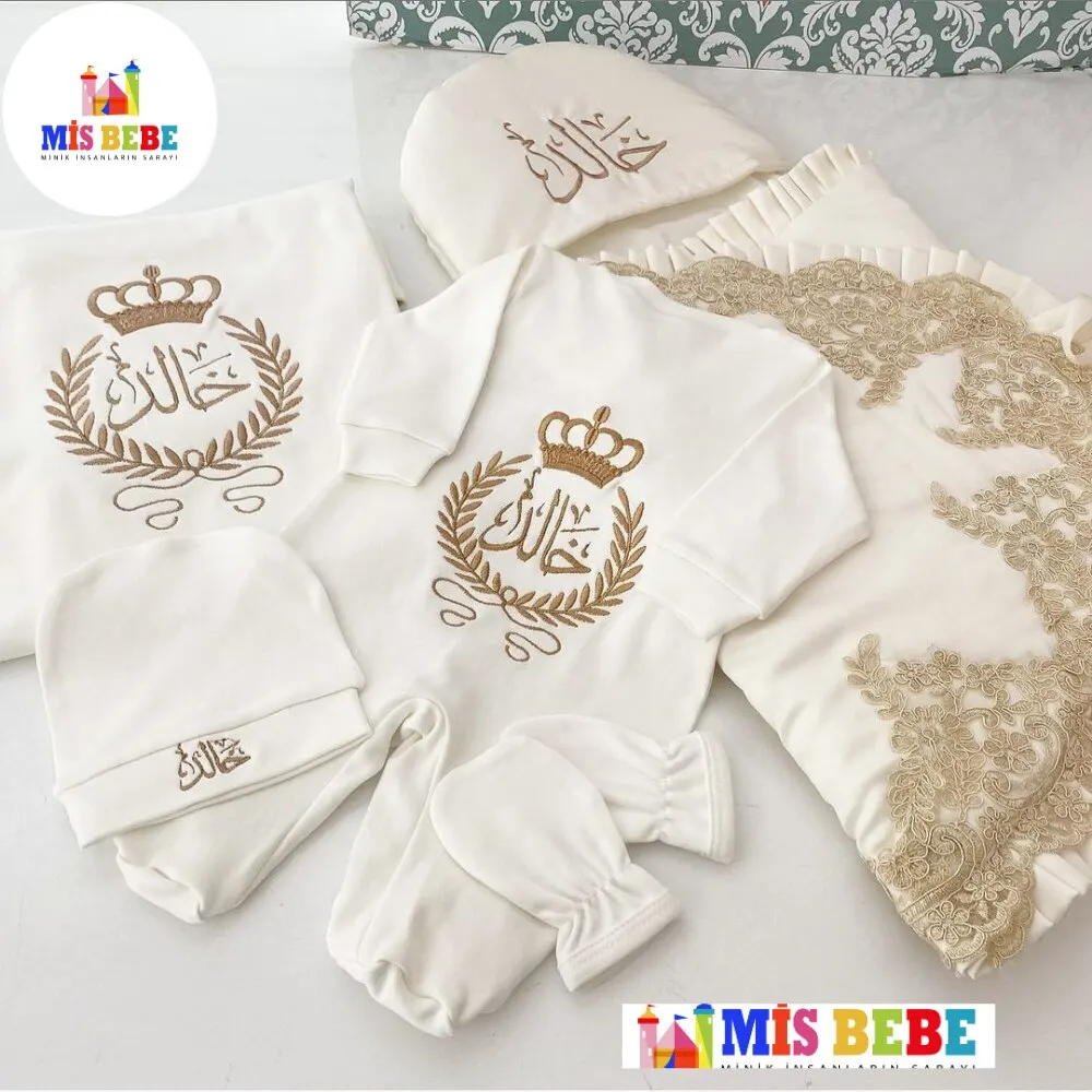 Baby Girl Boy King Queen Newborn Personalized Outfit Clothing 5-pcs Hospital Custom Fabric Antibacterial Babies Healthy Safe images - 6