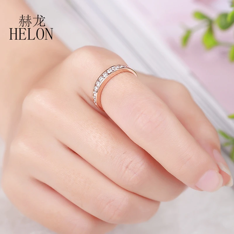 Твердое 14-каратное розовое золото круглое кольцо SI/H с натуральными бриллиантами