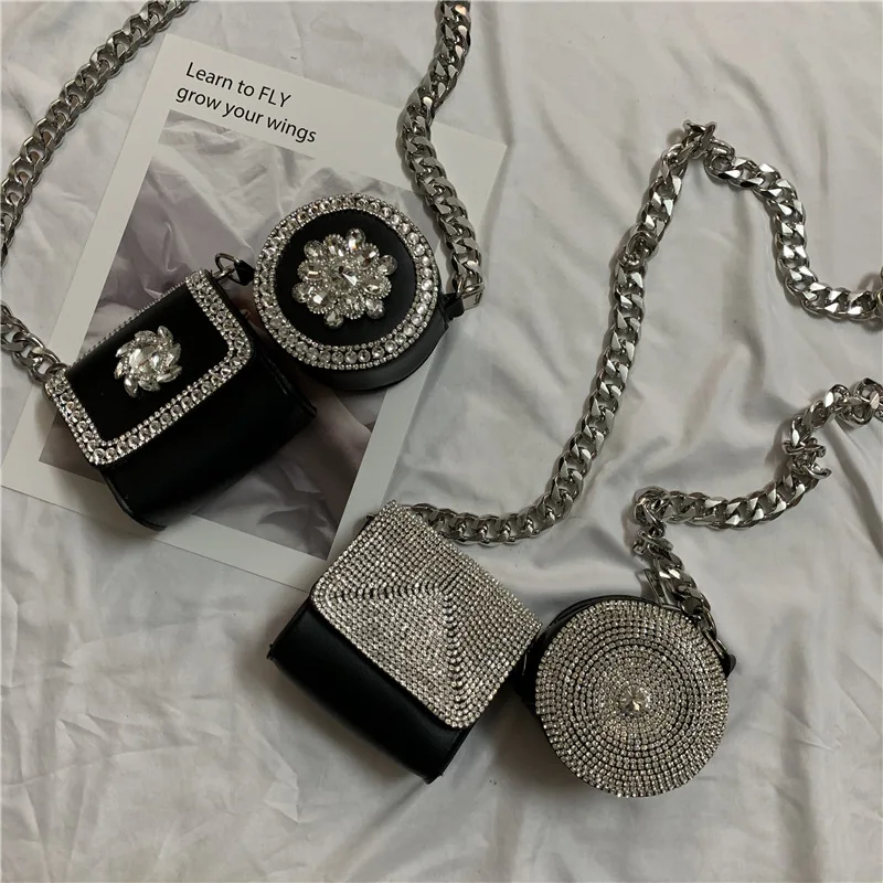 

2 Piece Diamond Studded Women's Bag Clothing Decorate Mini Crossbody Bags Designer Luxury Female Wallet Chain Shoulder Bag Purse