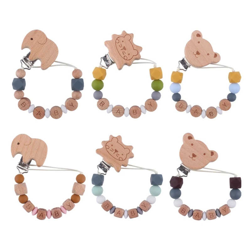 

67JC Cartoon Bear Baby Pacifier Clip Silicone Pacifiers Holder Chain Teething Toy for Infant Girls Boys Chewing Soothing