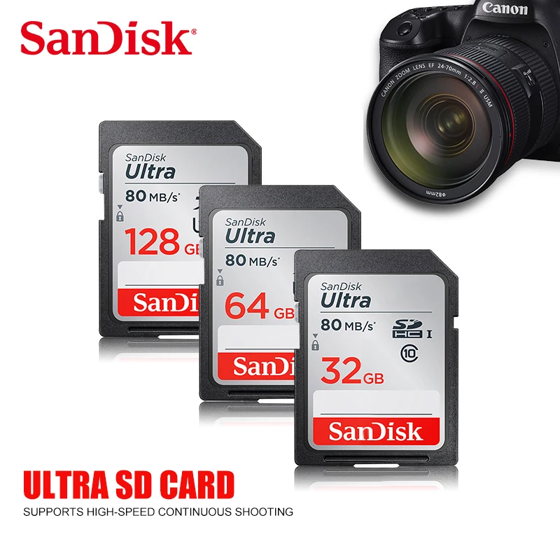 

SanDisk Ultra SD Card C10 Max 100MB/S Flash SDCard 16GB 32GB 64GB 128GB SDXC SDHC Class 10 Memory Card For Camera