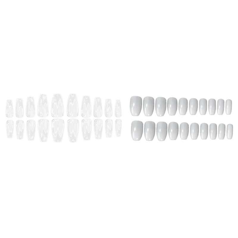 

2 Set Nails Full Cover - Short Ballerina Nails Fake Nail Acrylic False Nail Tips, Transparent & White