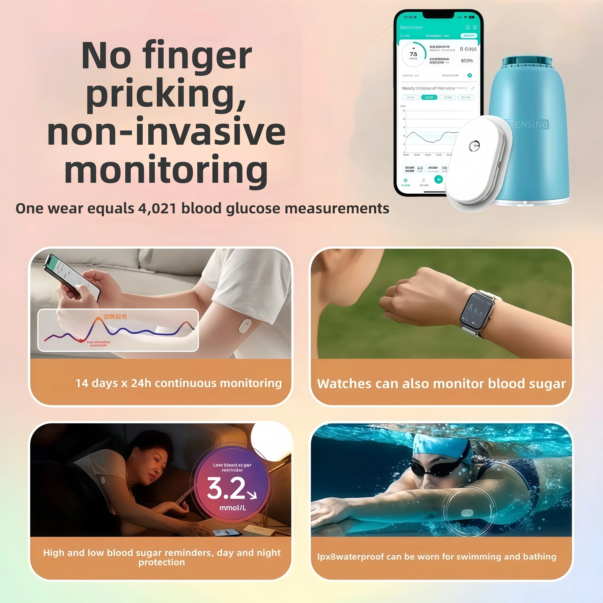 Фото Датчик динамического мониторинга уровня глюкозы Freestyle Libre CGM может непрерывно контролировать уровень глюкозы в течение 24 часов №2
