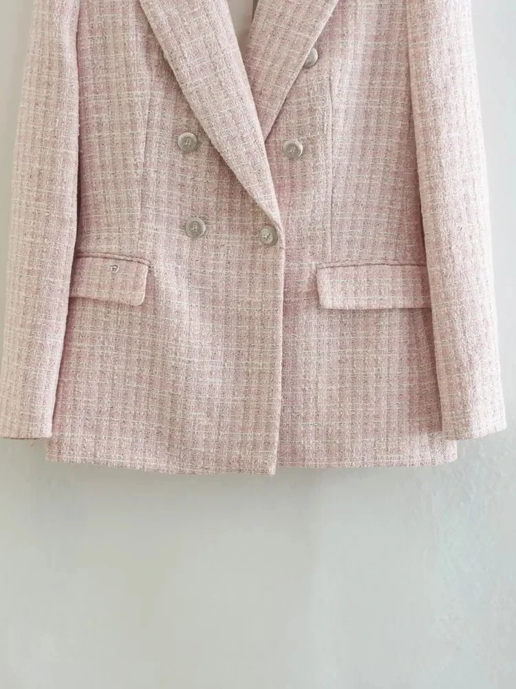 Jenny&Dave Winter England Style Fashion Woolen Texture Jacket Solid Double Breasted Casual Blazers Women