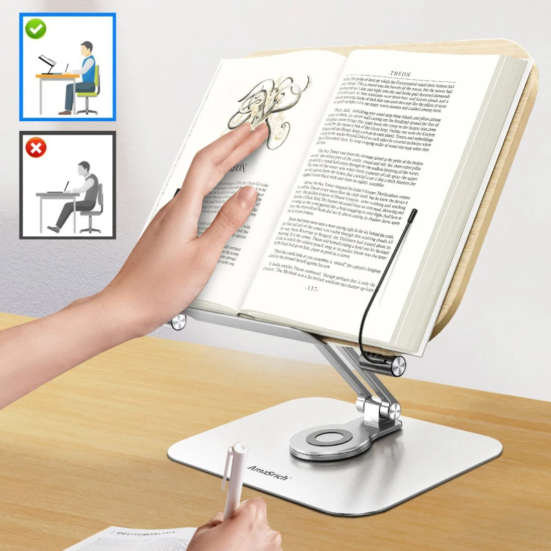 

Регулируемая алюминиевая подставка для книг с несколькими углами высоты, кронштейн для кулинарной книги, настольная подставка для офиса, кухни, школы, ноутбука, планшета