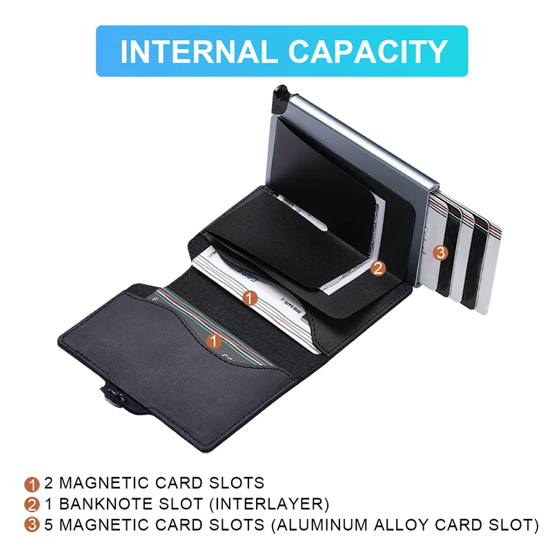 Genuine Leather Card Holder Men Wallet Slim Thin Magsafe Walket Rfid for Men Cartera Hombre Carteira Masculina Business Case