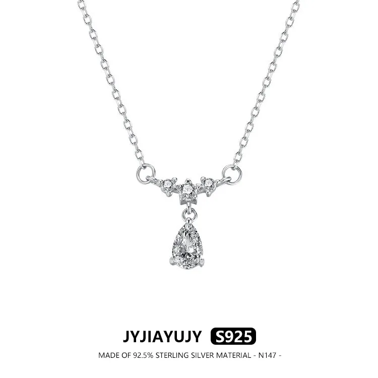 

JYJIAYUJY 100% Sterling Silver S925 Necklace White Big Zircon Cross Chain Summer Style Fashion Jewelry Gift Daily Use N147