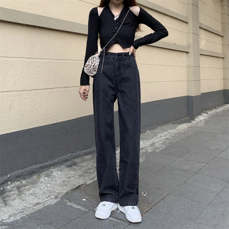 

DD2355 The new slim straight high waist mopping daddy pants loose wide-leg pants jeans