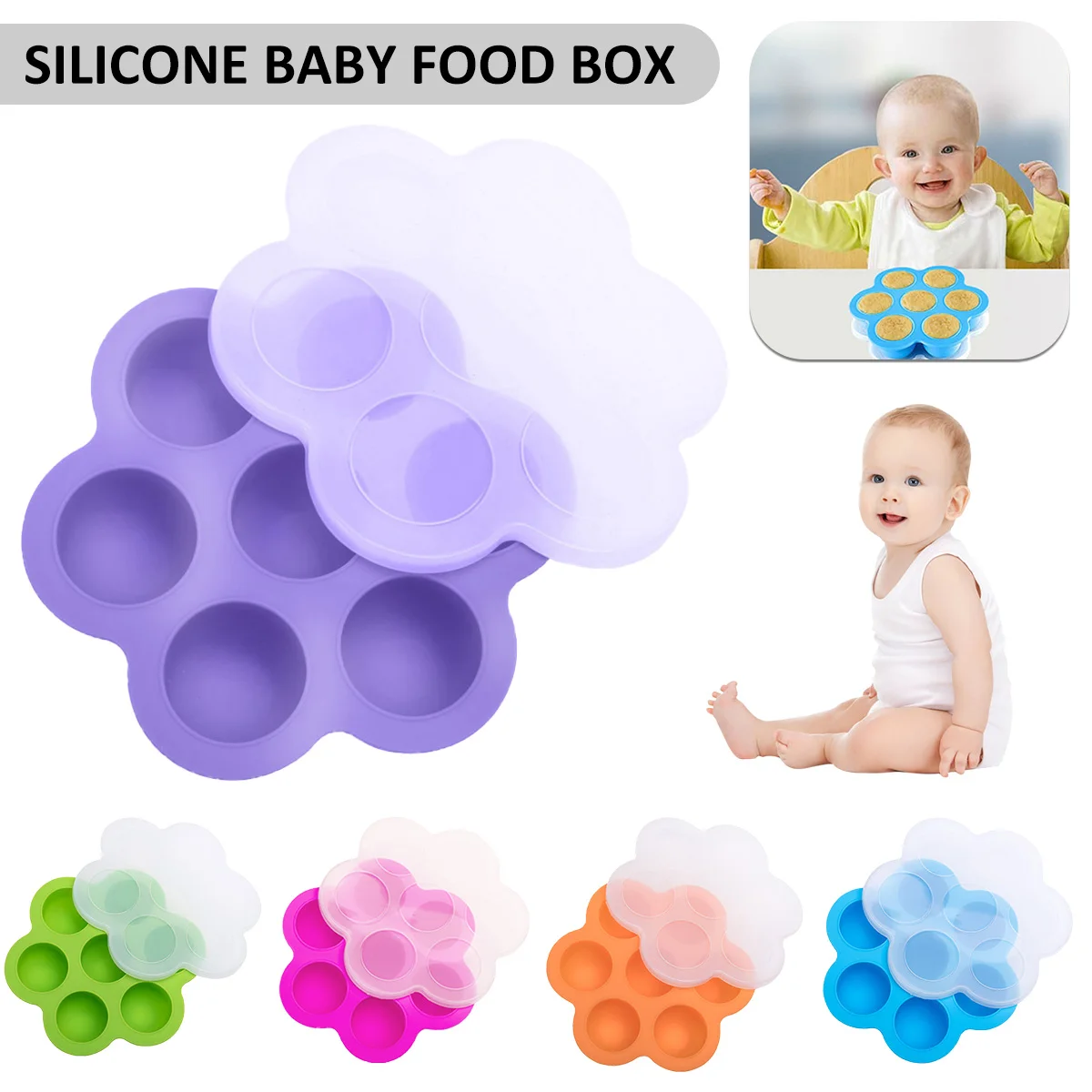 

L Baby Food Container Silicone Baby Food Freezer Tray with Lid 7 Portions Food Freezer Tray BPA Free Silicone Baby