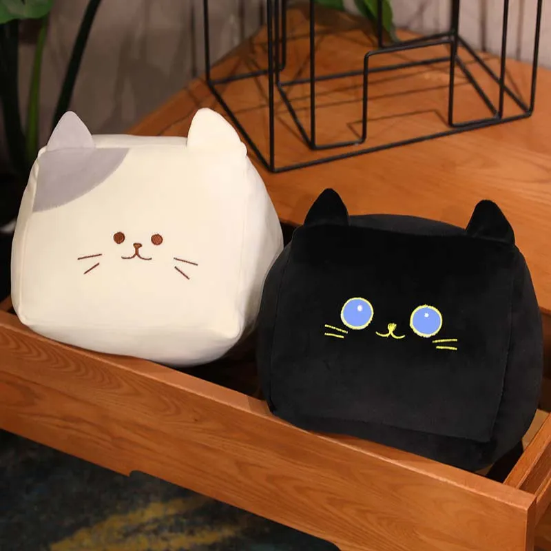 

Kawaii Plush Cat Cube Pillow Round Black/White Cat Bed Cushion Sleeping Toys Stuffed Soft Animal Dolls Kids Birthday Gift
