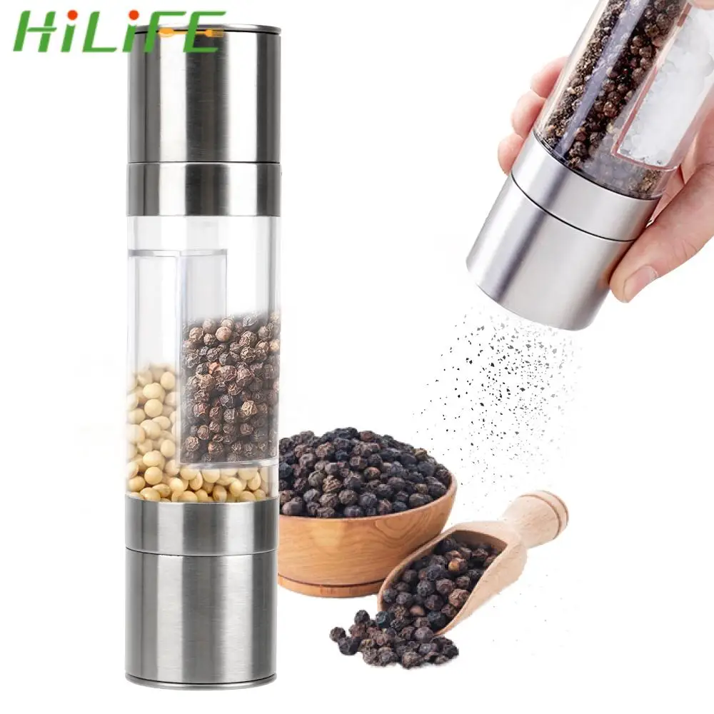 

2 in 1 Manual Salt Cumin Spice Mill Stainless Steel Cooking Tools Kitchen Accessories Pepper Grinder Shaker Household Portable