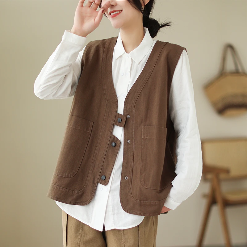 

Vintage Short Workwear Vest Women's Spring 2023 New Loose Sleeveless Top V-neck Coat Fashion