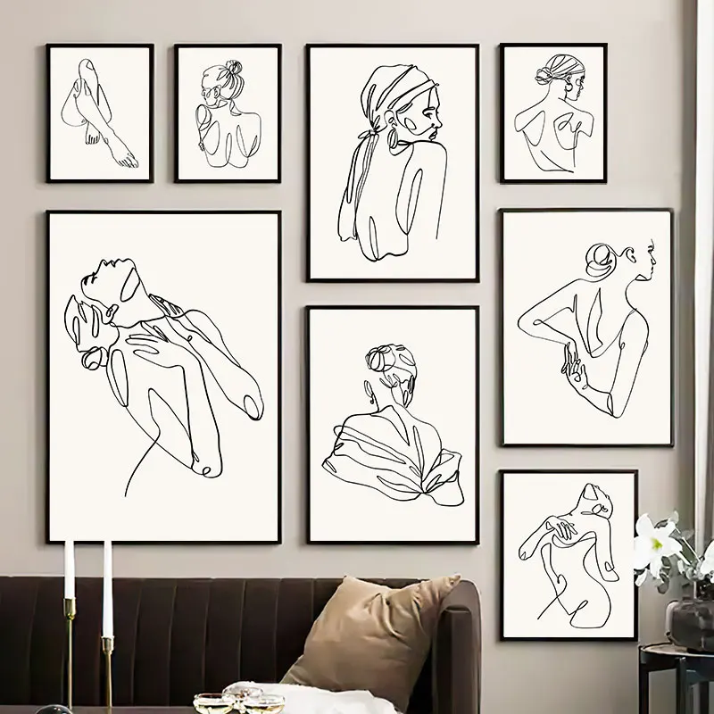 

Abstract Simple Line Girl Body Canvas Painting Minimalist Wall Art Poster and Print Living Room Decorative Picture Home Decor