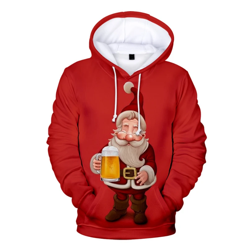 

2022 European and American Christmas Santa Claus Snowman 3D Digital Print Male and Female Hoodie Hoodie Men