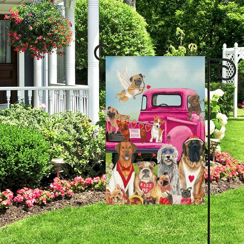 

1PC Free Hugs Pattern Linen Cotton Garden Flag Banner Indoor Outdoor Home Garden Hanging Decor