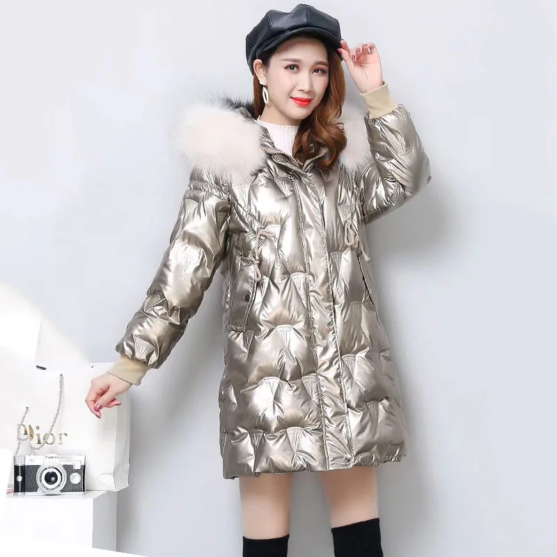 2023 New Parkas Women Fashion Glossy Hooded Winter Women's Jacket Fashion Casual Slim Long Warm Cotton Coat Brand Ladies Parkas