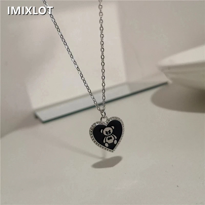 

Kpop Fashion Chain Black Heart Cartoon Pendant Grunge Necklace For Women Friends Y2K Gifts 2022 Couple Party Jewelry Accessories