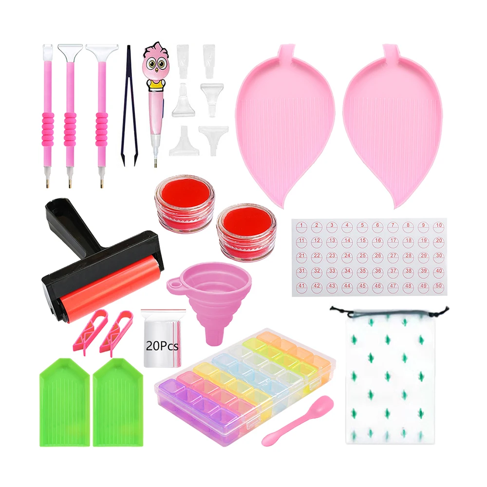 

Diamond Painting Accessories Large Pink Leaf Shape Tray 5D DIY Cross Stitch Embroidery Point Drill Tools Kit