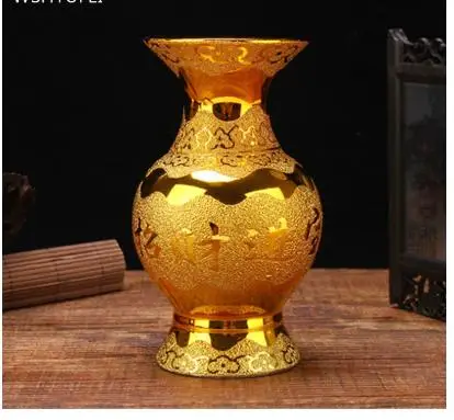 

Golden Ceramic Antique Vase Home Countertop Vase Decoration Traditional Buddha Hall Worship Accessories Buddhist Supplies Crafts