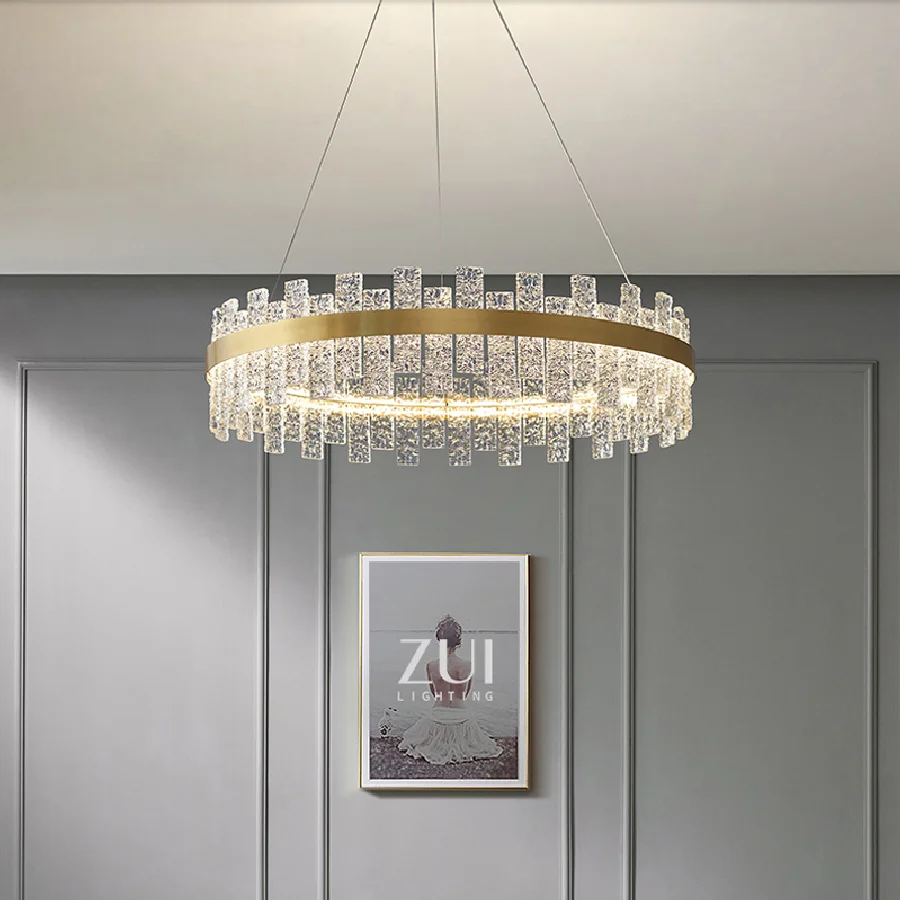 

Morden Lce Block Glass Ceiling Chandelier Led Round Dining Room Living Room Pendant Lamp Home Decor Hanging Light Lustre Fixture