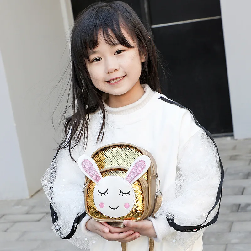 Sequins Bag for Kids Girl Mini Backpack Korean Baby Cute Side Shoulder Bag Dual-use Cartoon Crossbody Bag Kindergarten Schoolbag