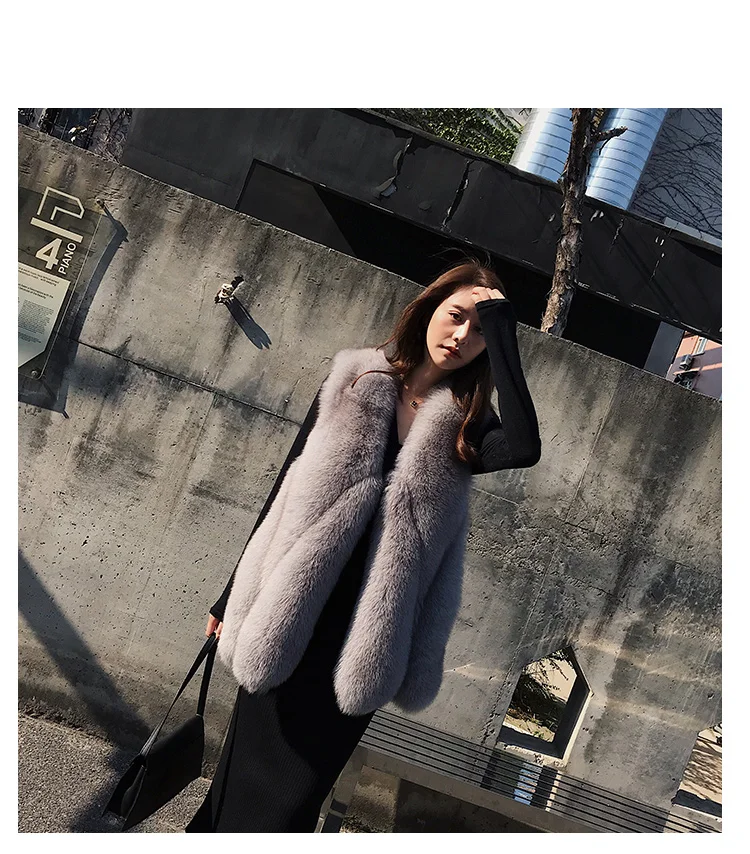 FURYOUME 2022 Winter Women Mid-Length Fashion Real Fox Fur Vest Coat Jacket Natural Fox Fur Outerwear Thick Warm Streetwear New enlarge