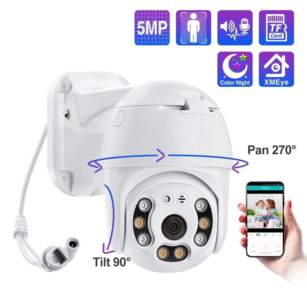 

2022 5MP Security POE IP Camera 1080P PTZ Dome Video Camera Outdoor Ai Human Detect Two Way Audio 2MP Camera XMEye TF Card