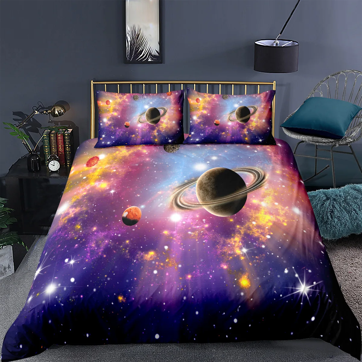 

Duvet Cover Outer Space Bedding Set For Boys Girls Teen Microfiber Cosmos Solar System Planet Comforter Cover Starry Sky Galaxy