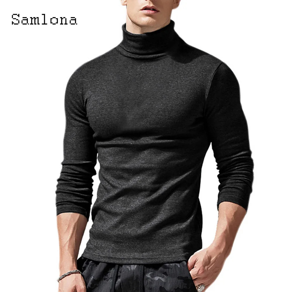 

Solid Turtleneck Shirts Men Long Sleeves Casual Basic T-shirt Autumn Winter Tops Clothing 2022 European Fashion Skinny Pullovers