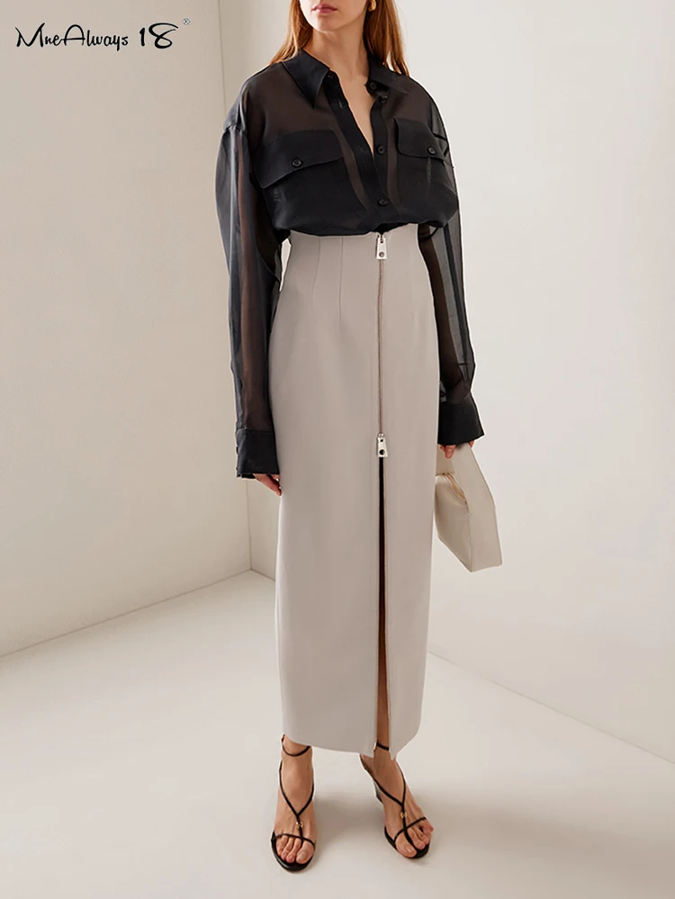 

Mnealways18 абрикосовые юбки на молнии с высокой талией женские модные офисные женские плиссированные юбки длиной до щиколотки весенние прямые юбки 2024