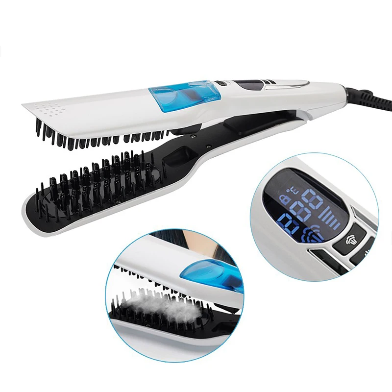 

Steam Hair Straightener Lcd Display Hair Brush 450F Ceramic Vapor Flat Iron Type Steampod Straightening Comb