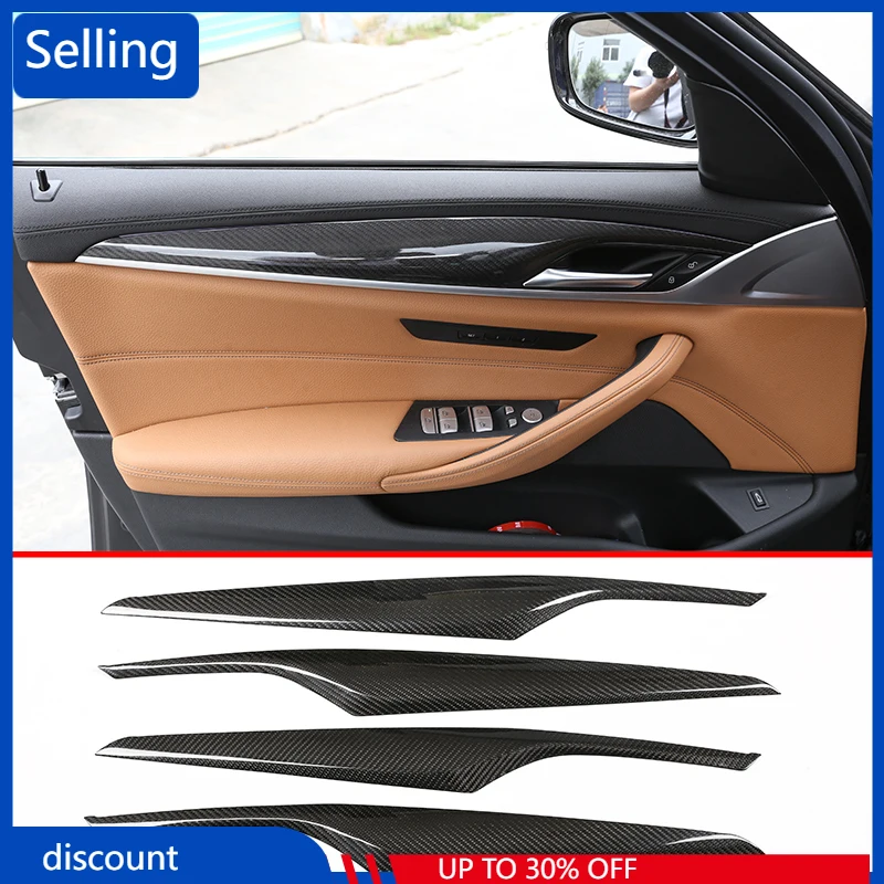 

For BMW New 5 Series G30 G38 2017 2018 Real Carbon Fiber 4 Pcs Car Interior Door Decoration Panel Cover Trim Accessories fast