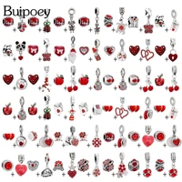 buipoey 2pcslot red enamel family beads cherry charm diy bracelet necklace heart boy girl pendant handmade jewelry accessory