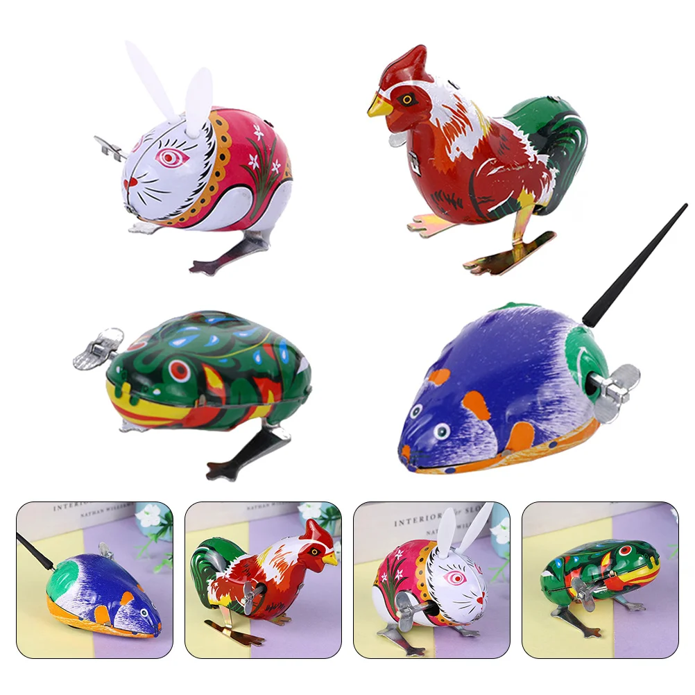 

4Pcs Iron Sheet Wind Animal Wind-up Kids Jumping for Decor Kids