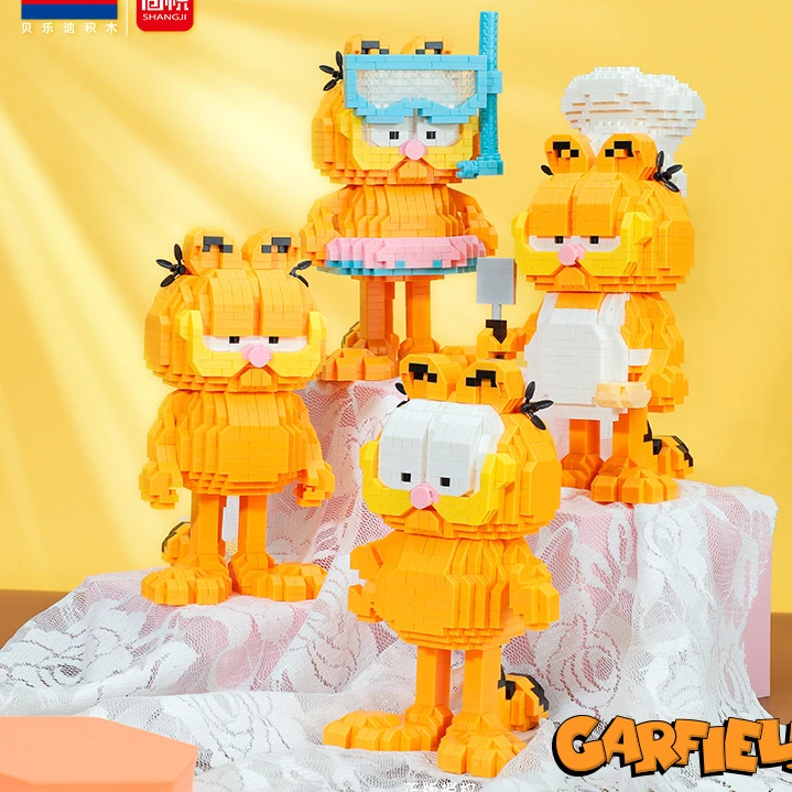 

Классические фильмы Garfield, мини-кубики, мультяшный Кот, Аниме фигурки, Коллекция строительных игрушек «сделай сам», кирпичи для детей, подарок для девочки