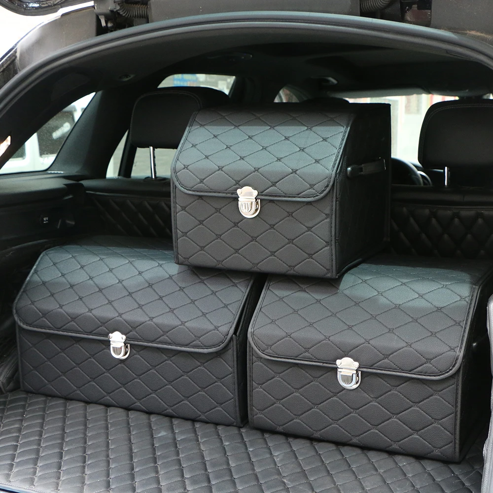 

Collapsible Car Trunk Storage Box High Capacity Organizer In The Car PU Leather Trunk Tool Box Auto Accessories Storage Bag