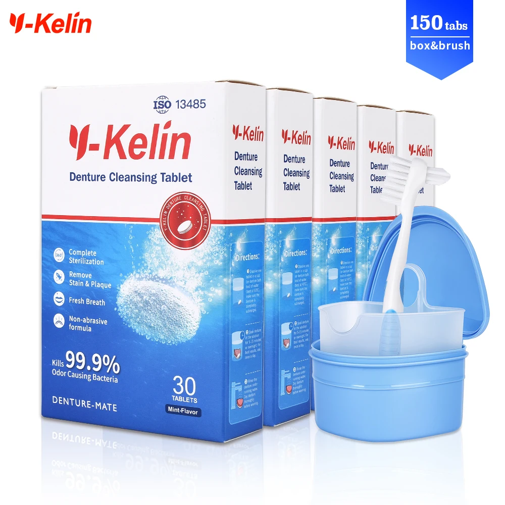 Y-Kelin таблетки для очистки зубных протезов 150 таб + коробка щетка фальсификации