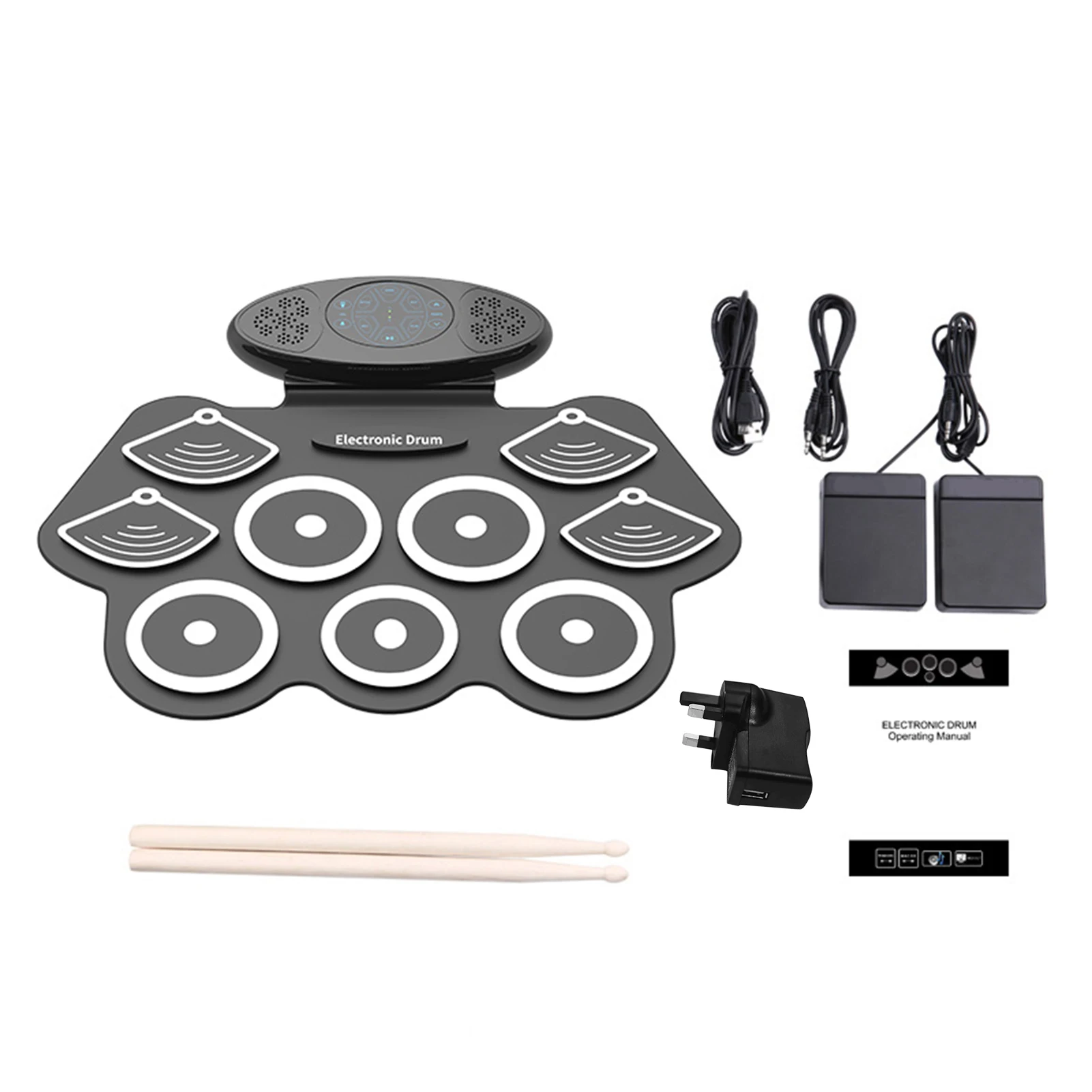 

Portable 9 Pads Electronic Drum Set Roll Up Silicone Practice Drum Pad Built-in 2 Speakers Stereo Support Recording Function