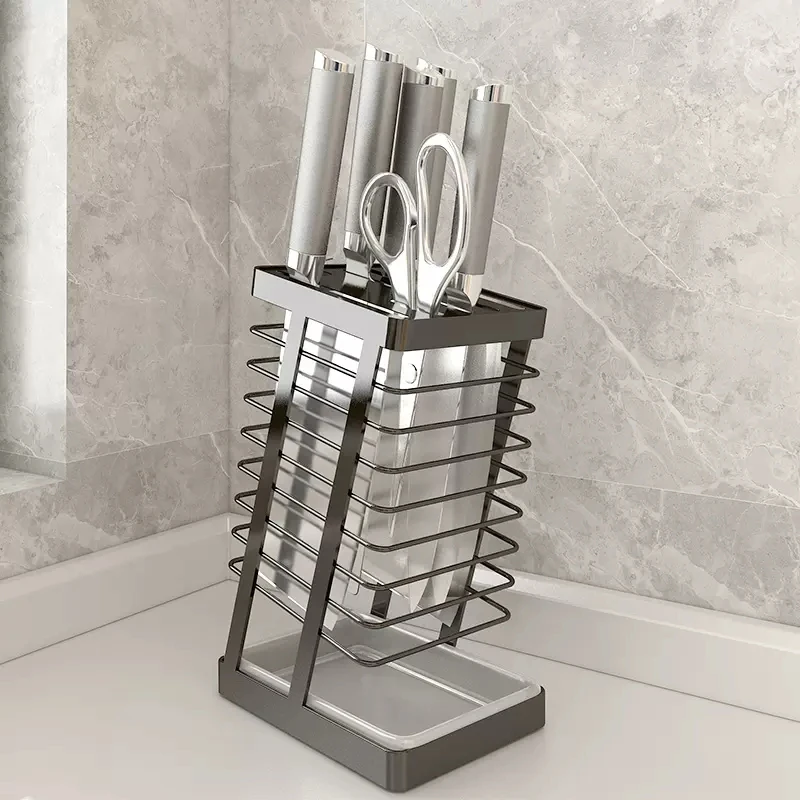 

Silver Black 304 Stainless Steel Knife Holder Cooking Utensil Chef Knife Block Meat Fish Cleaver Butcher Knife Rack Organizer