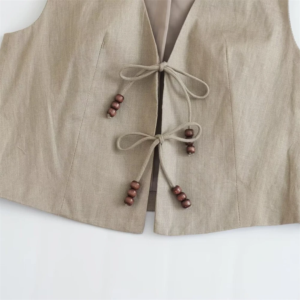 Новинка 2024 Женский Модный и стильный дизайн универсальный льняной жилет с