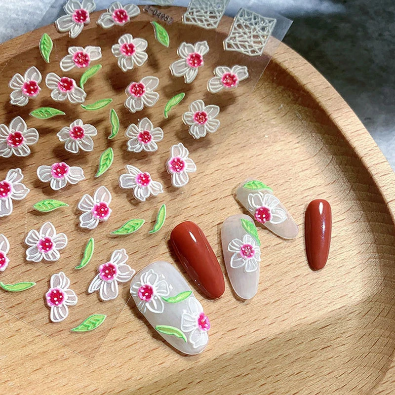 Наклейки для ногтей с гравировкой 5D черные белые кружевные бабочки