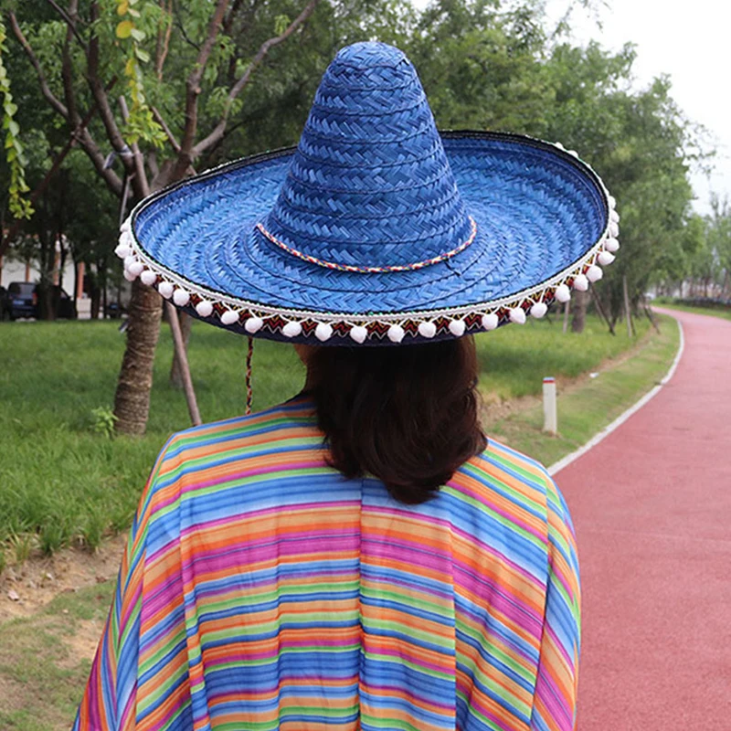 

Mexican Style Straw Hats Colorful Edges Gift All Seasons Outdoor Men Women Decorative Wide Brim Kids Random Color Party Supplies