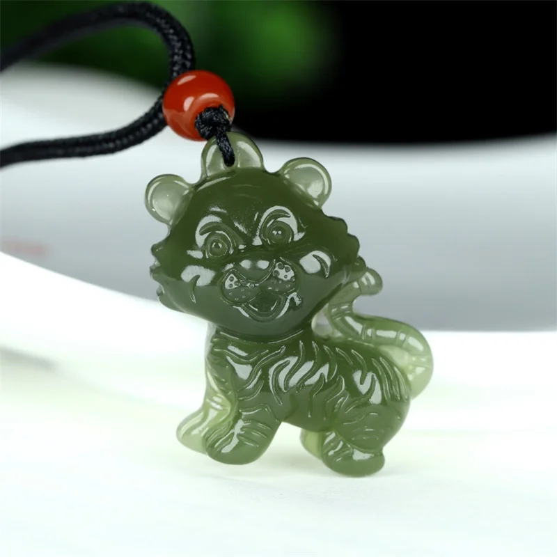 

Hot Selling Natural Hand-carve Hetian Yu Cyan Zodiac Tiger Necklace Pendant Fashion Jewelry Accessories Men Women Luck Gifts1