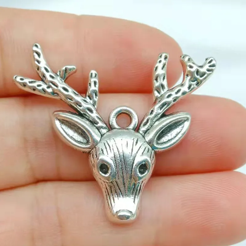 

10pcs 31x31mm Christmas Deer Head Antlers Pendants Jewelry Making Antique Silver Color Deer Antlers Pendants Charms