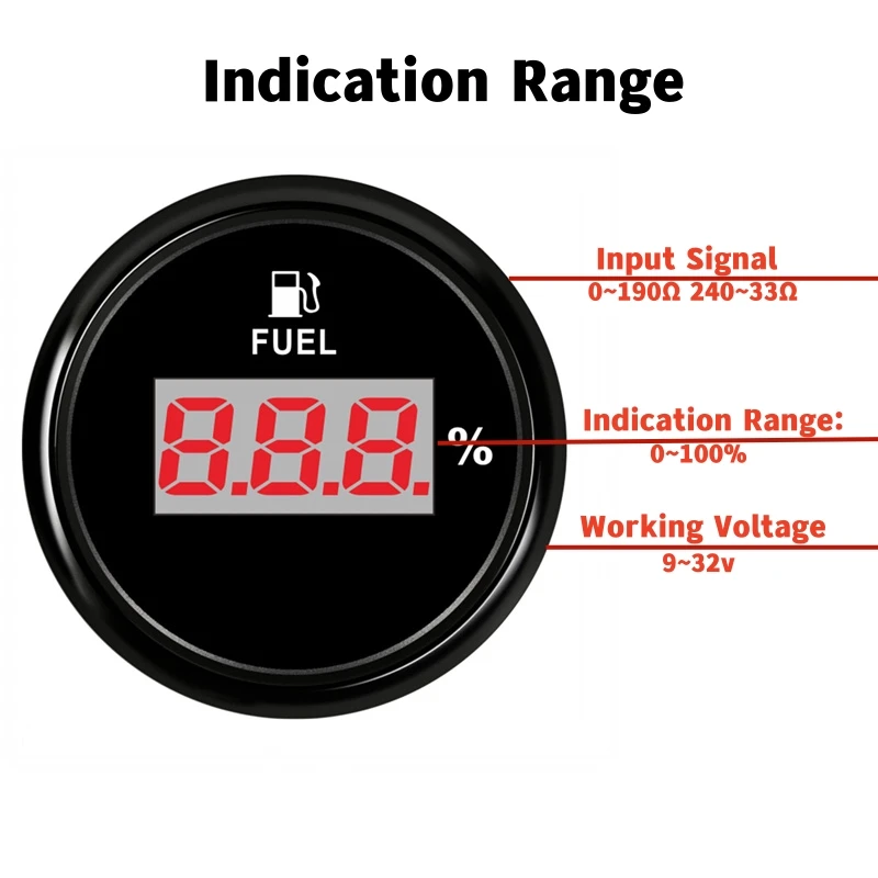 52 мм цифровые черные измерители уровня топлива 240-33 Ом или 0-190 входной сигнал