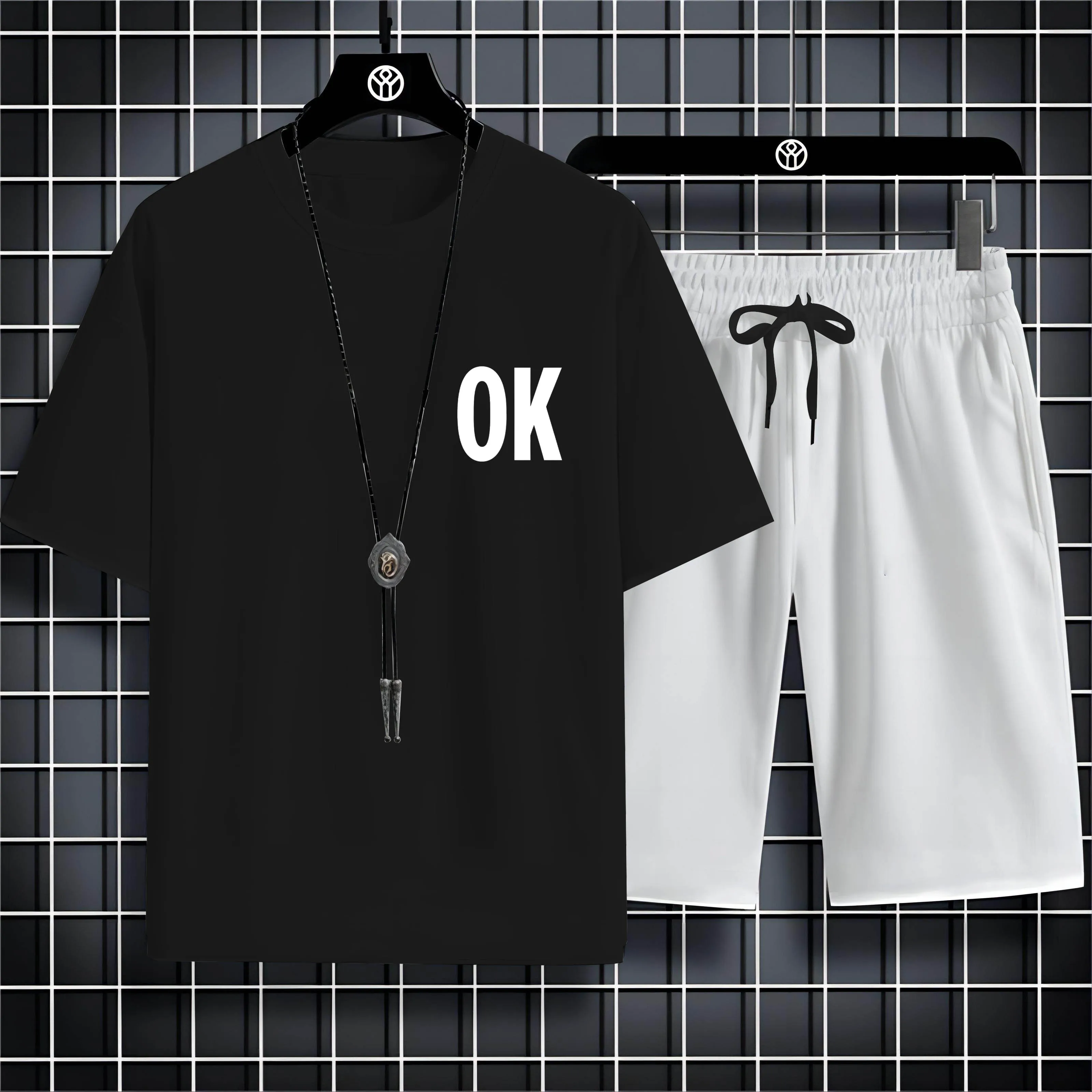 

Summer Fashion Casual Sports T-Shirt For Men Comfortable Breathable Short Sleeve T-Shirt Drawstring Shorts For Men Beach Set