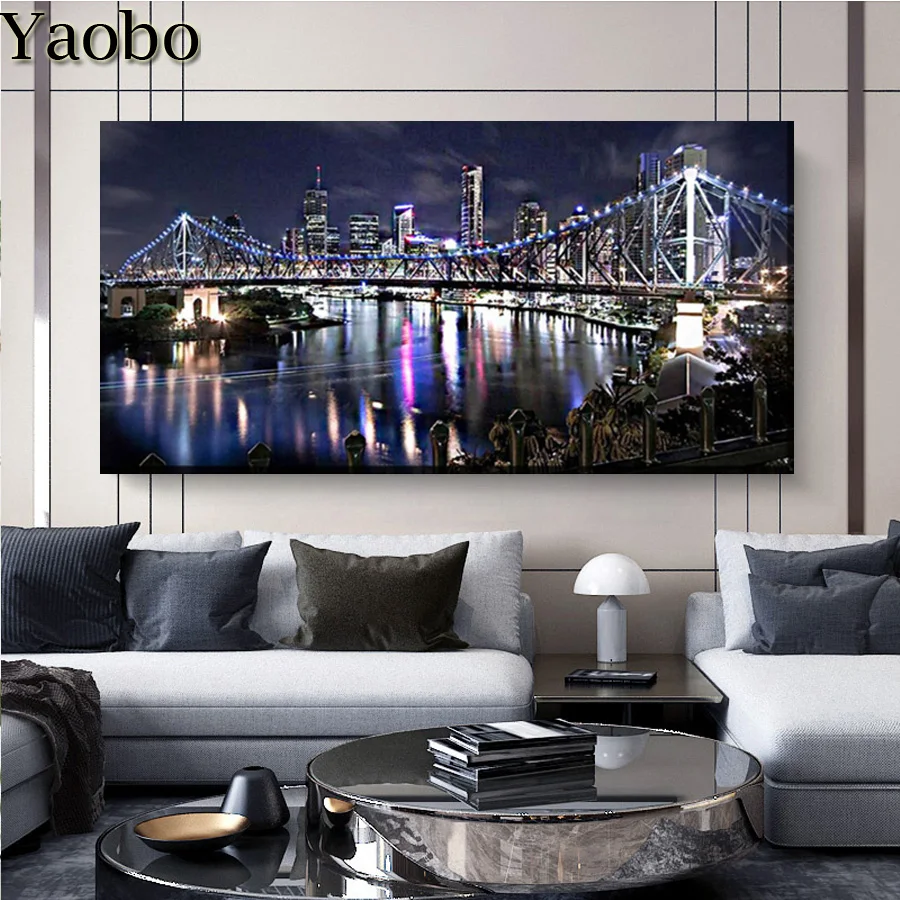 

Алмазная картина «сделай сам» большого размера, Алмазная мозаика с изображением Нью-Йорка и Бруклинского моста, полная выкладка квадратных и круглых страз с изображением ночного пейзажа
