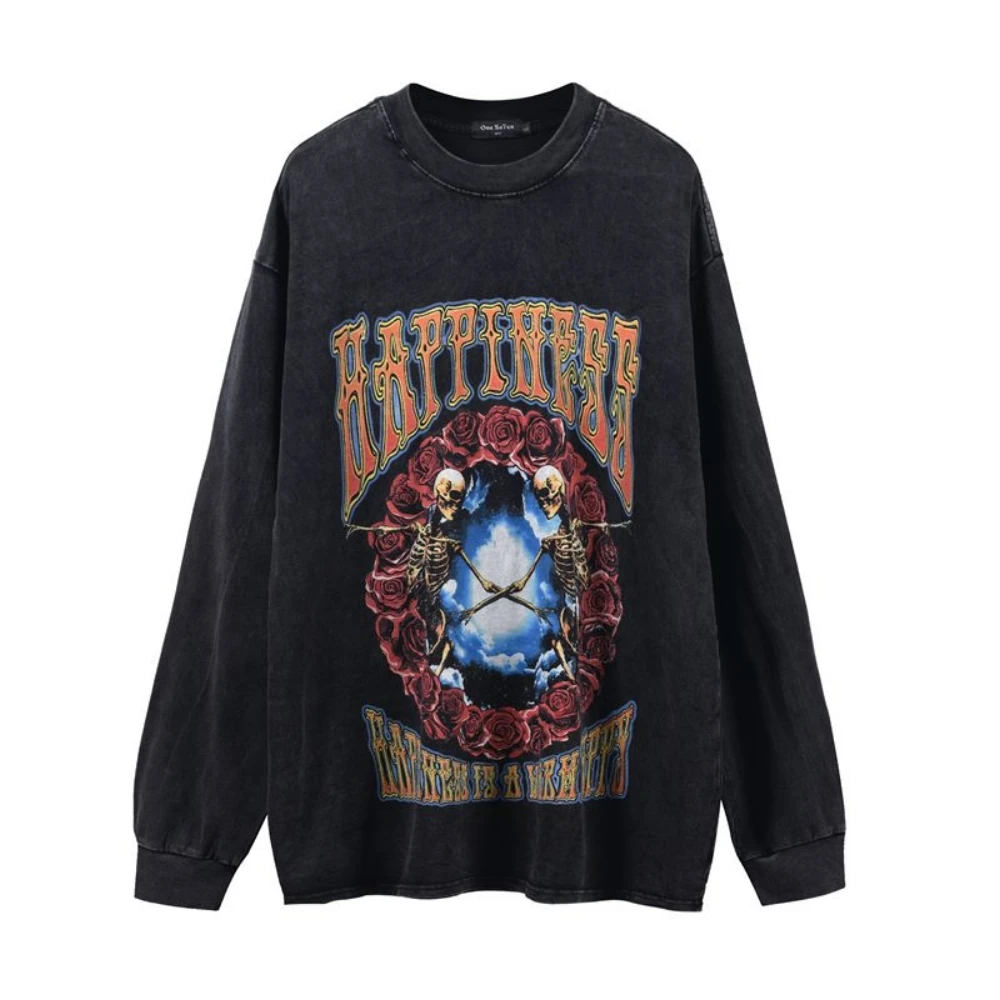 

Oversized T-shirt Men Retro Skulls Graphic T Shirts Y2k Tops Long Sleeve Gothic Cotton Tees Harajuku Emo Anime Grunge Clothes