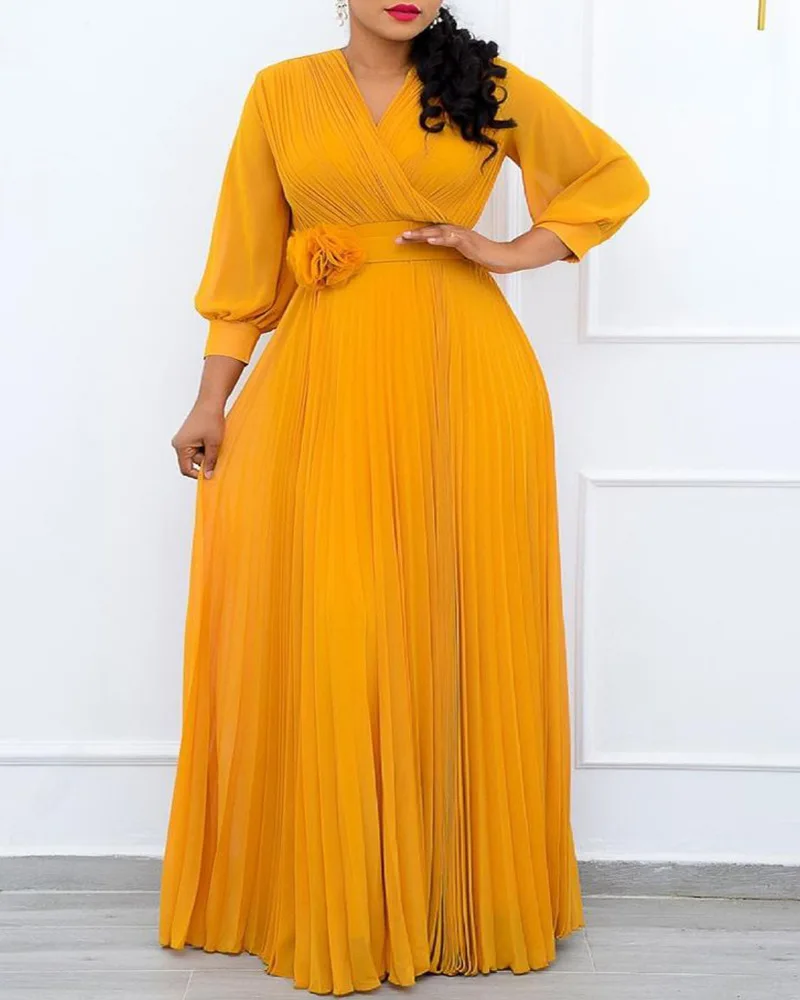 

5XL African Dresses for Women 2022 Summer African Women Plus Size Long Sleeve Yellow Long Dress African Clothes